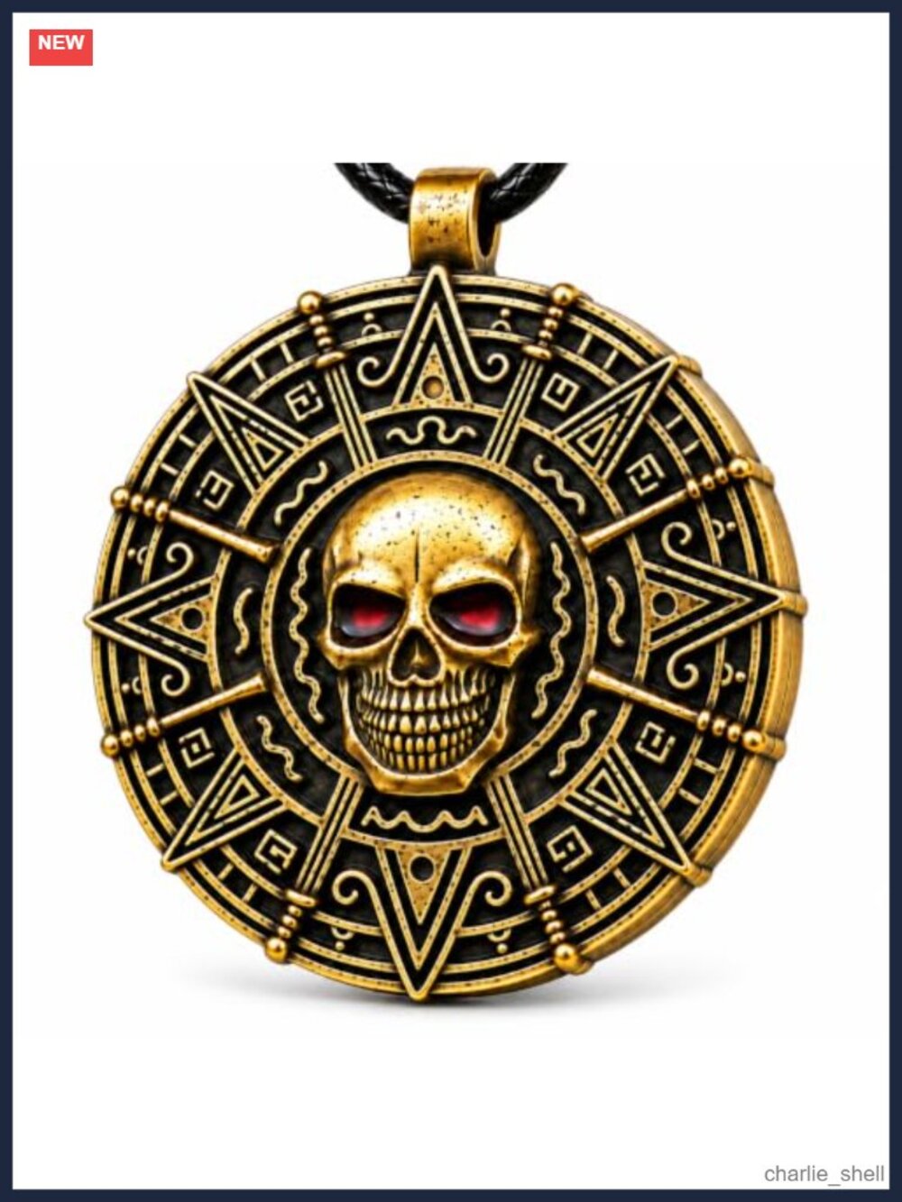 Pirate Skull Medallion Necklace Zinc Alloy Antique Gold Tone Costume Jewelry